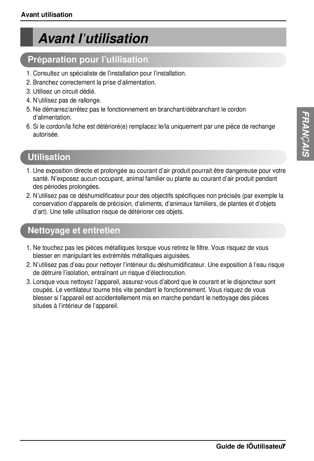 Heat Controller BHD-301 manual Avant l’utilisation, Préparation pour l’utilisation, Utilisation, Nettoyage et entretien 