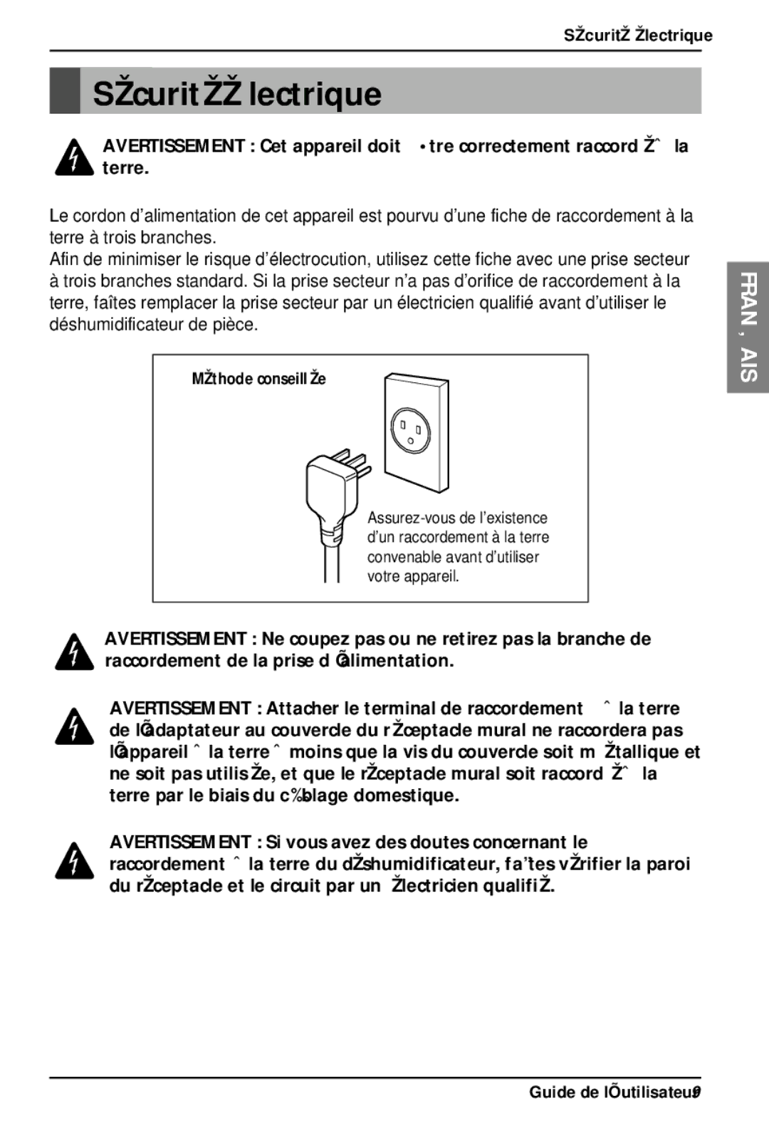 Heat Controller BHD-301 manual Sé curité é lectrique, Mé thode conseillé e 