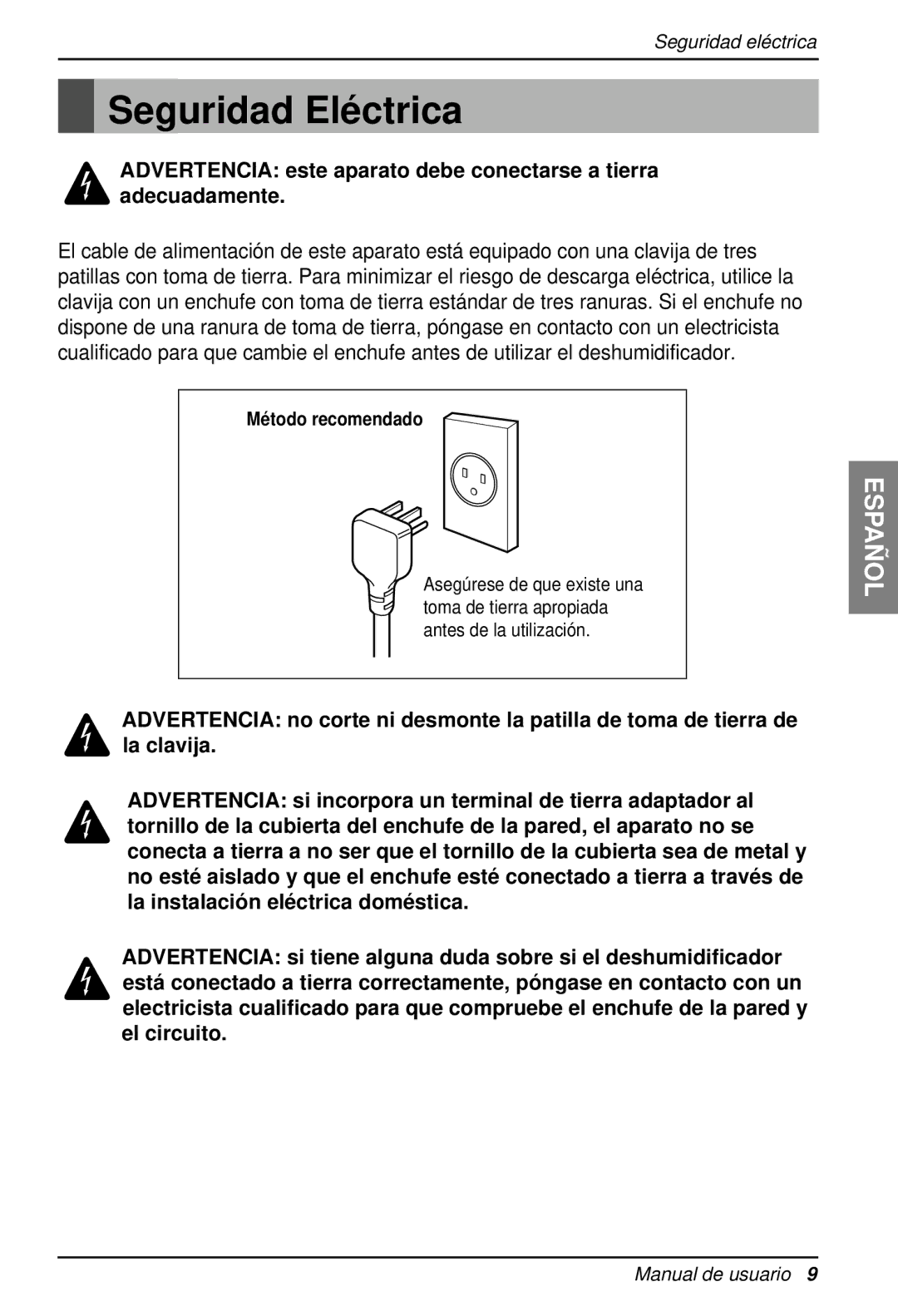 Heat Controller BHD-301 manual Seguridad Elé ctrica 