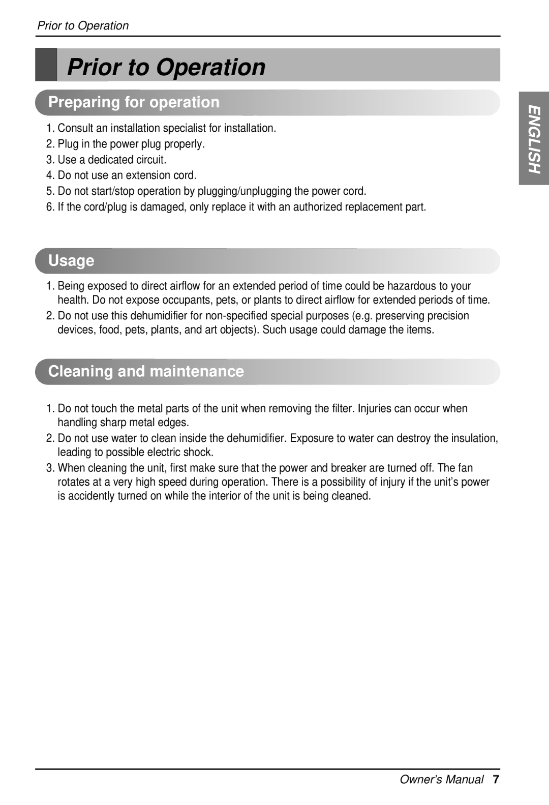 Heat Controller BHD-301 manual Prior to Operation, Preparing for operation, Usage, Cleaning and maintenance 