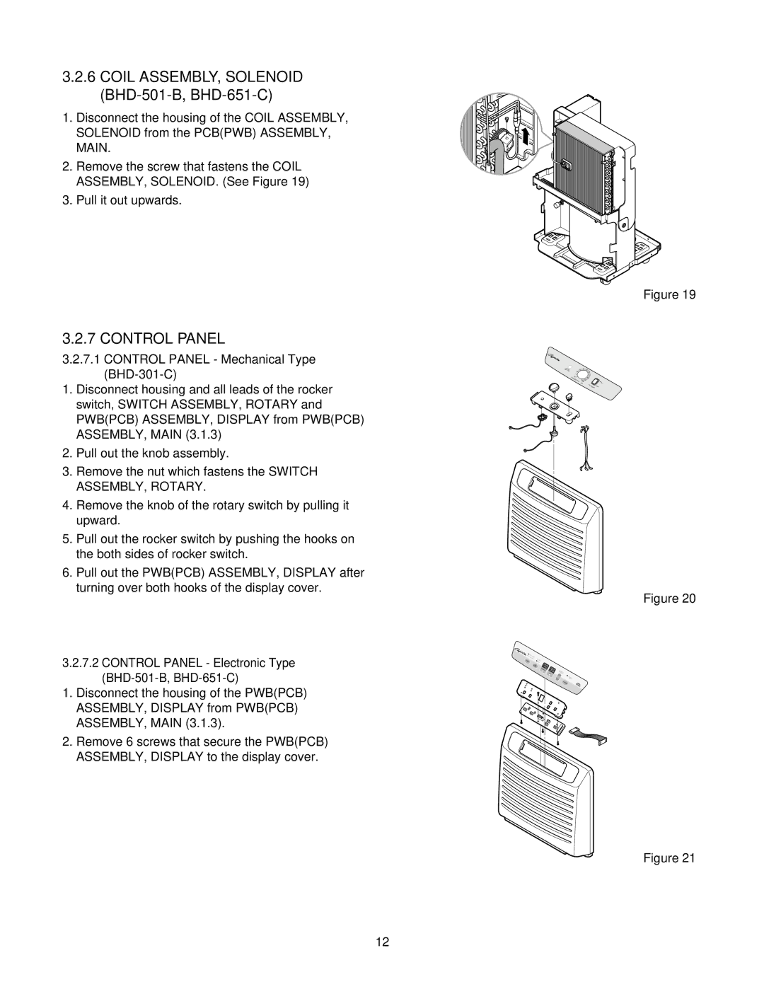 Heat Controller BHD-301-C service manual Coil ASSEMBLY, Solenoid BHD-501-B, BHD-651-C, Control Panel 