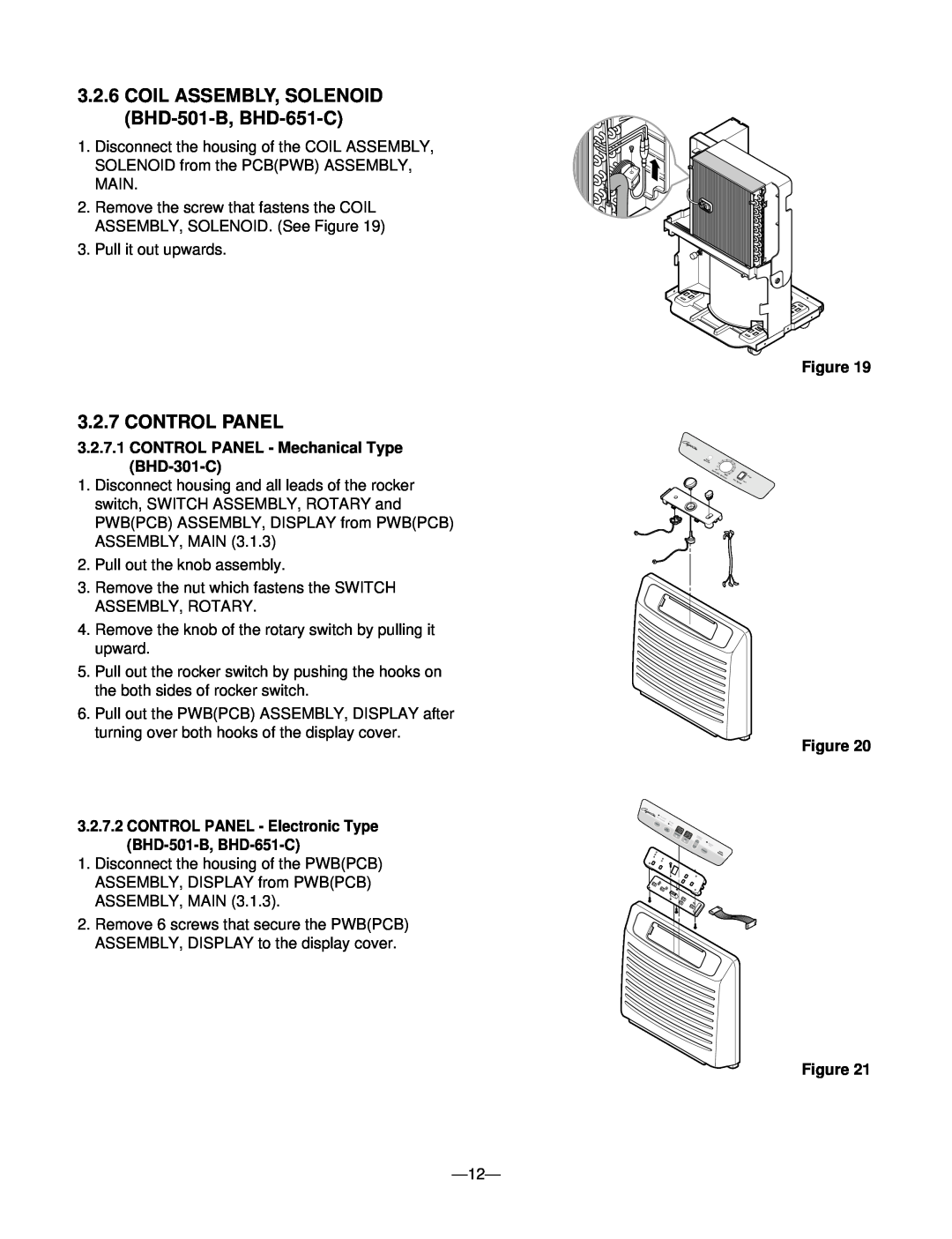 Heat Controller BHD-301-C service manual 3.2.6COIL ASSEMBLY, SOLENOID BHD-501-B, BHD-651-C, Control Panel, Figure Figure 