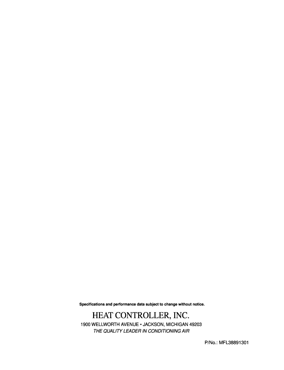 Heat Controller BHD-501-B The Quality Leader In Conditioning Air, Heat Controller, Inc, Wellworth Avenue Jackson, Michigan 