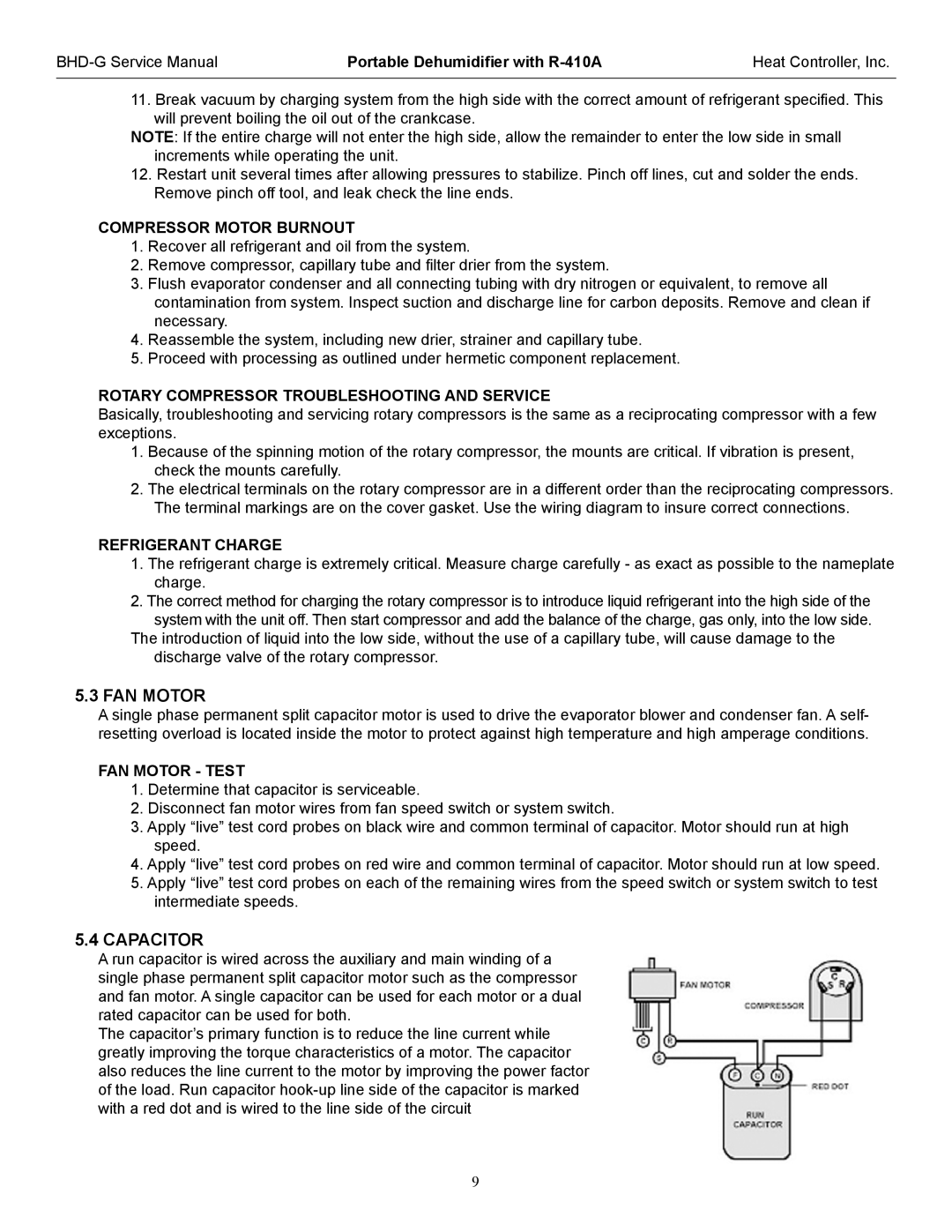 Heat Controller BHD-651-G, BHD-501-G, BHD-301-G service manual FAN Motor, Capacitor 