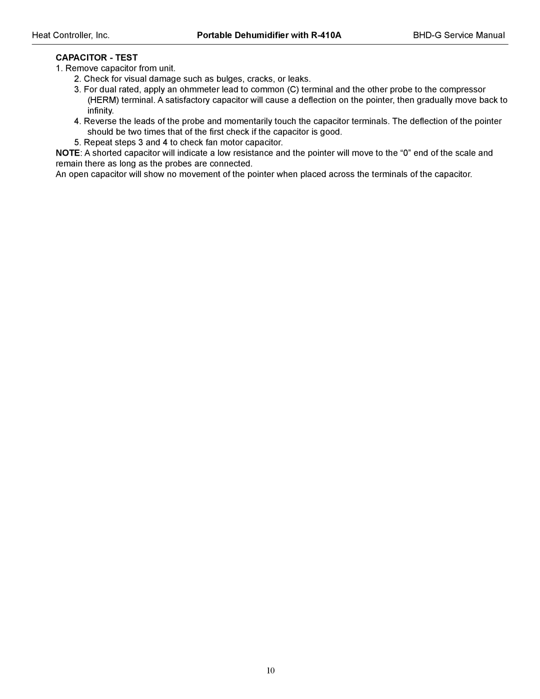 Heat Controller BHD-301-G, BHD-501-G, BHD-651-G service manual Capacitor Test 