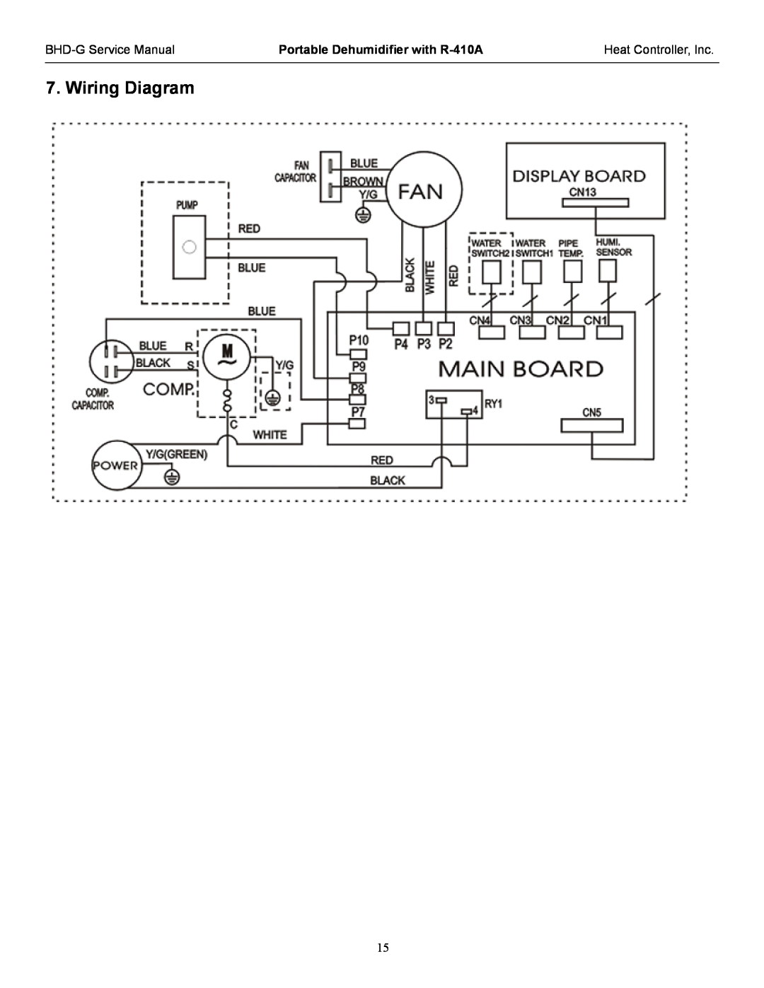 Heat Controller BHD-651-G, BHD-501-G, BHD-301-G service manual Wiring Diagram, Portable Dehumidifier with R-410A 