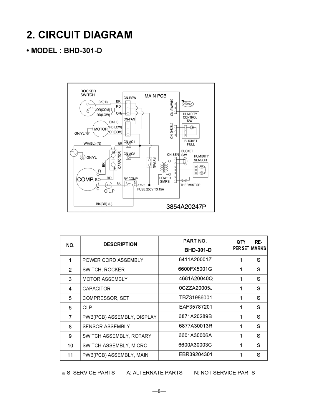 Heat Controller BHD-501-D, BHD-651-D service manual Circuit Diagram, Model BHD-301-D 