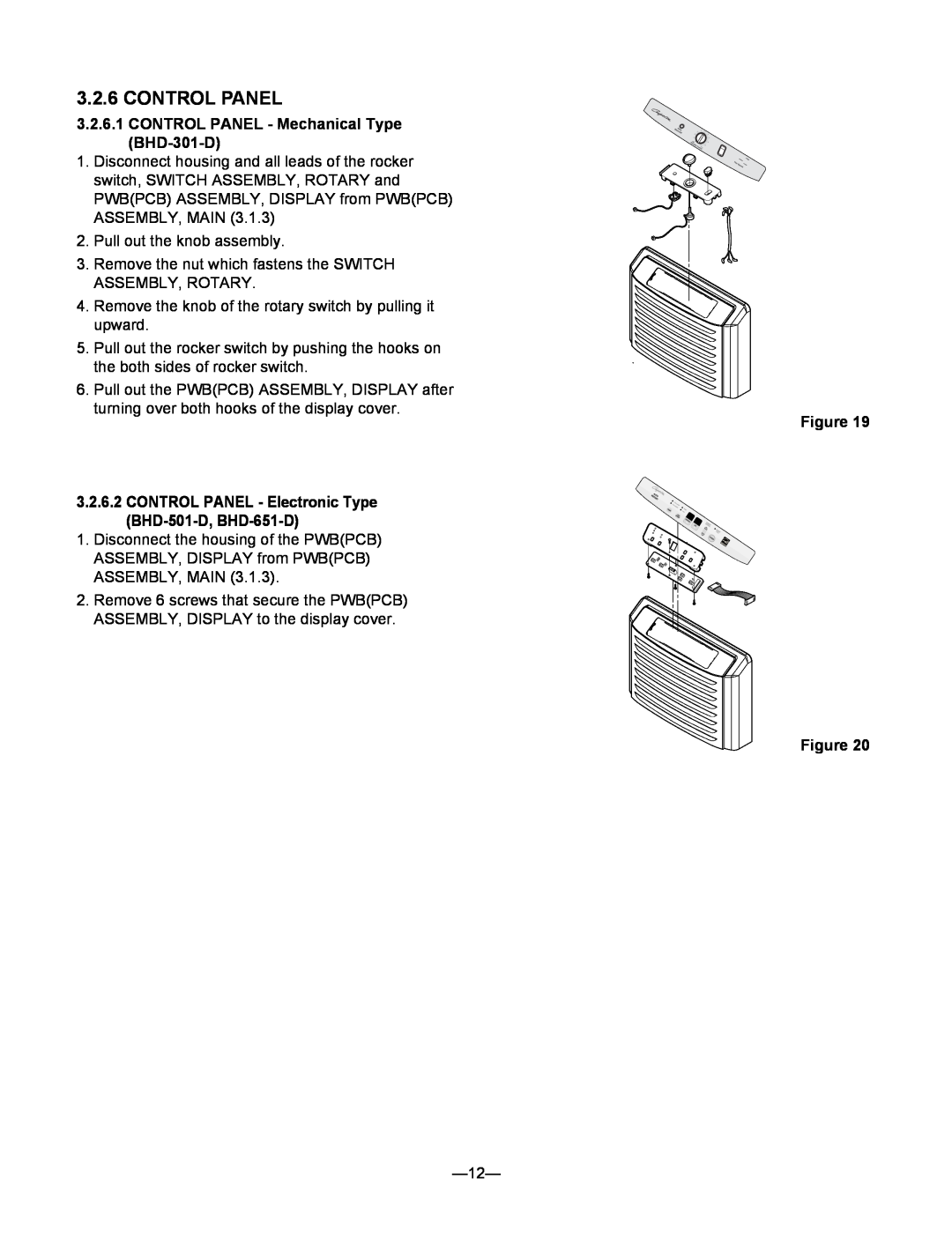 Heat Controller BHD-651-D, BHD-501-D service manual Control Panel, CONTROL PANEL - Mechanical Type BHD-301-D, Figure Figure 