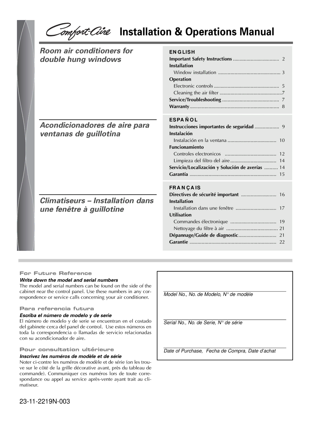 Heat Controller Comfort Air important safety instructions Write down the model and serial numbers 