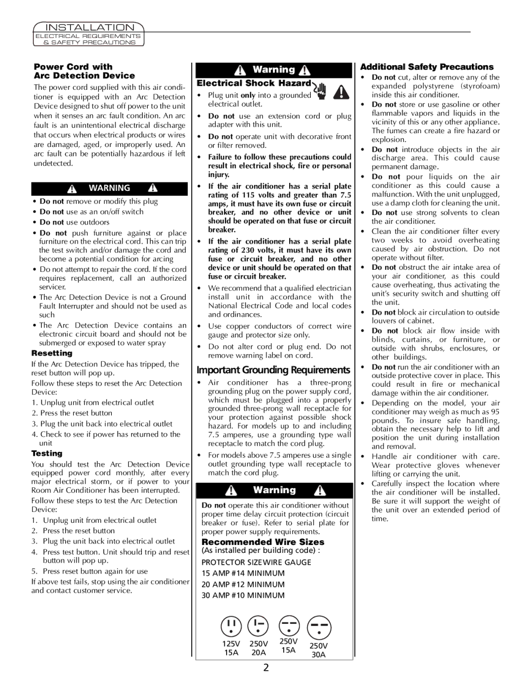 Heat Controller Comfort Air important safety instructions Important Grounding Requirements, Installation 