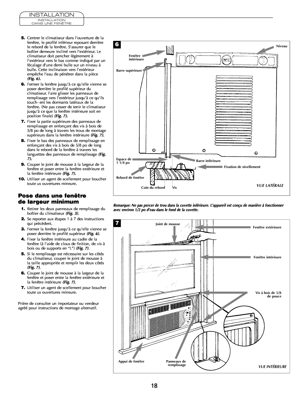 Heat Controller Comfort Air important safety instructions Pose dans une fenêtre de largeur minimum, Installation 