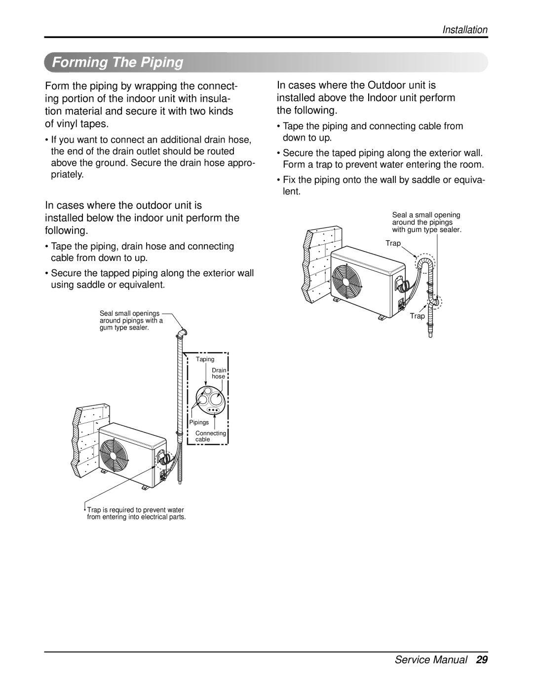 Heat Controller DMC24SB-1, DMC18SB-1 Forming The Piping, Seal small openings around pipings with a gum type sealer 