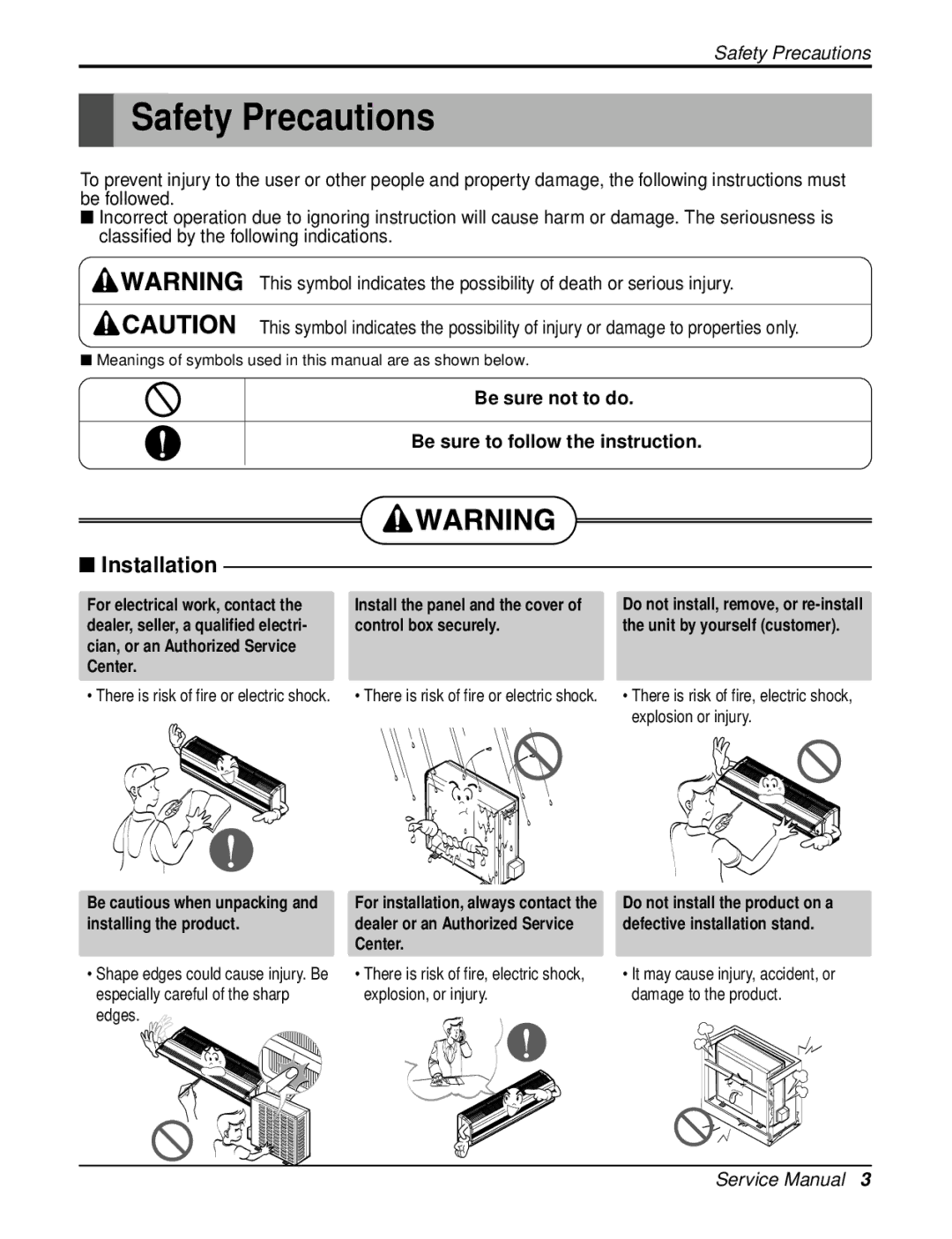 Heat Controller DMH09SB-0, DMC18SB-1 Safety Precautions, Installation, Be sure not to do Be sure to follow the instruction 