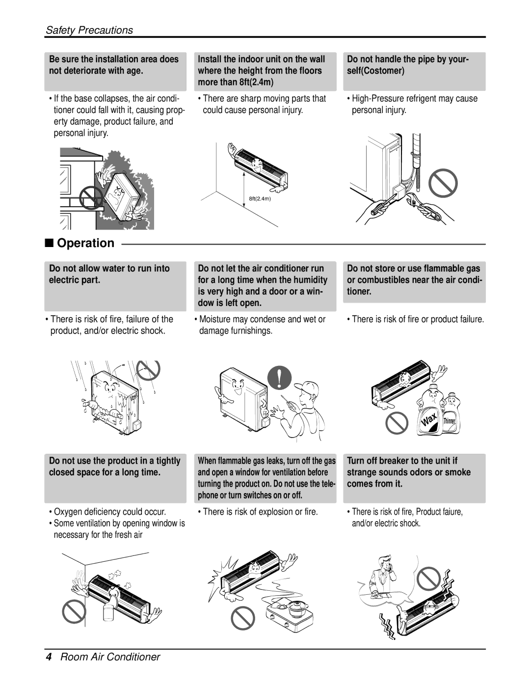 Heat Controller DMH24SB-1, DMC18SB-1, DMC12SB-0, DMC09SB-0, DMH09SB-0 Operation, Do not handle the pipe by your- selfCostomer 