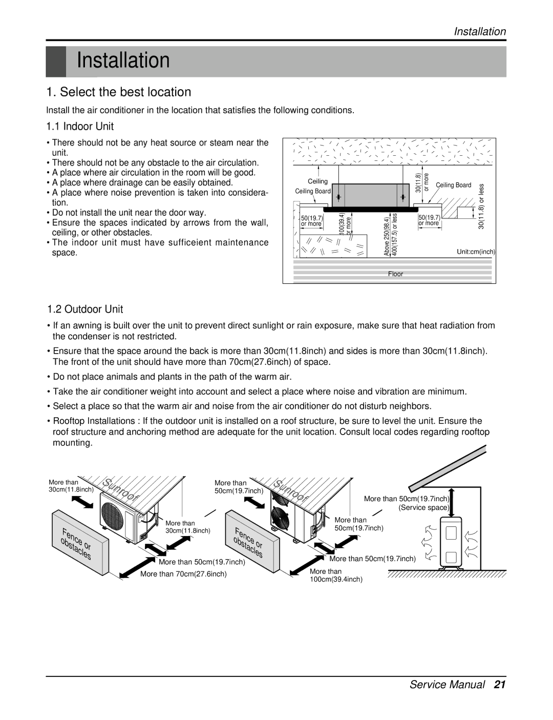 Heat Controller DMC36CA-1, DMC24CA-1 manual Installation, Select the best location, Indoor Unit, Outdoor Unit 