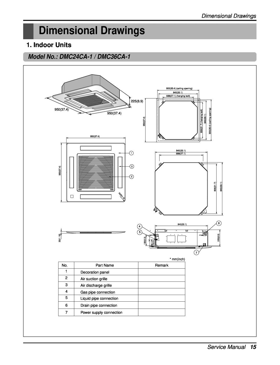 Heat Controller manual Dimensional Drawings, Indoor Units, Model No. DMC24CA-1 / DMC36CA-1 