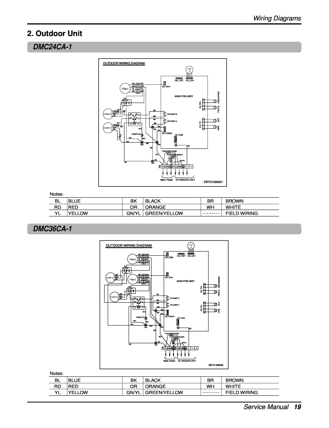 Heat Controller DMC36CA-1 manual Outdoor Unit, DMC24CA-1, Wiring Diagrams 