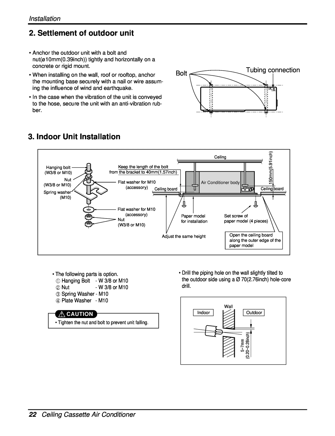 Heat Controller DMC24CA-1 Settlement of outdoor unit, Indoor Unit Installation, 22Ceiling Cassette Air Conditioner, Bolt 