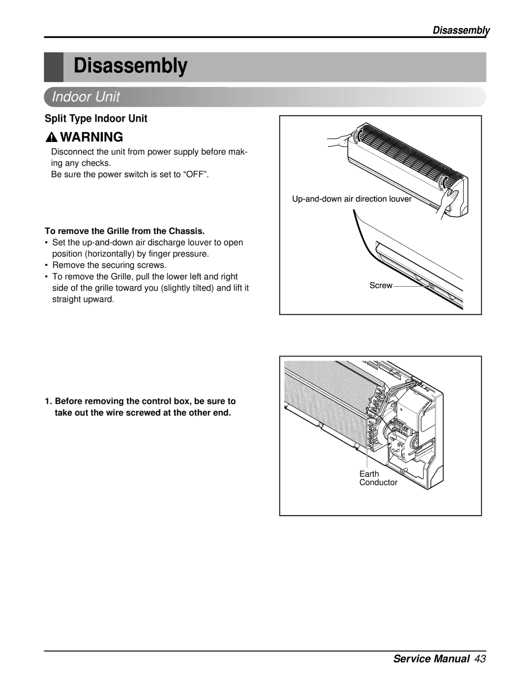 Heat Controller DMH24DB-1, DMC24DB-1 manual Disassembly, To remove the Grille from the Chassis 