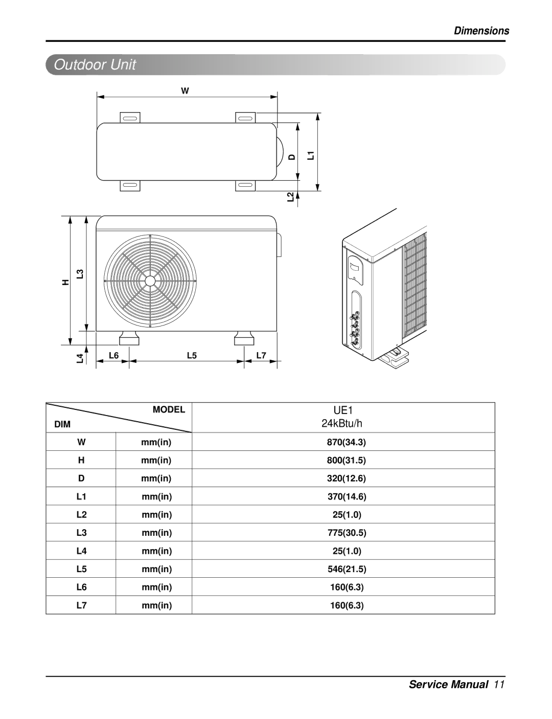Heat Controller DMH24DB-1, DMC24DB-1 manual Outdoor Unit, 24kBtu/h, Mmin 