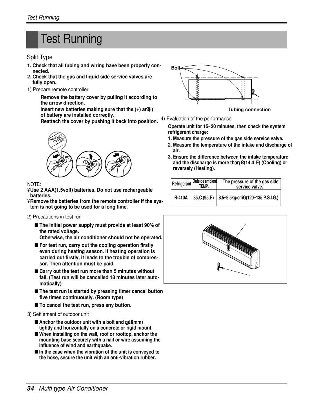 Heat Controller DMC24DB-1, DMH24DB-1 manual Test Running, Split Type 