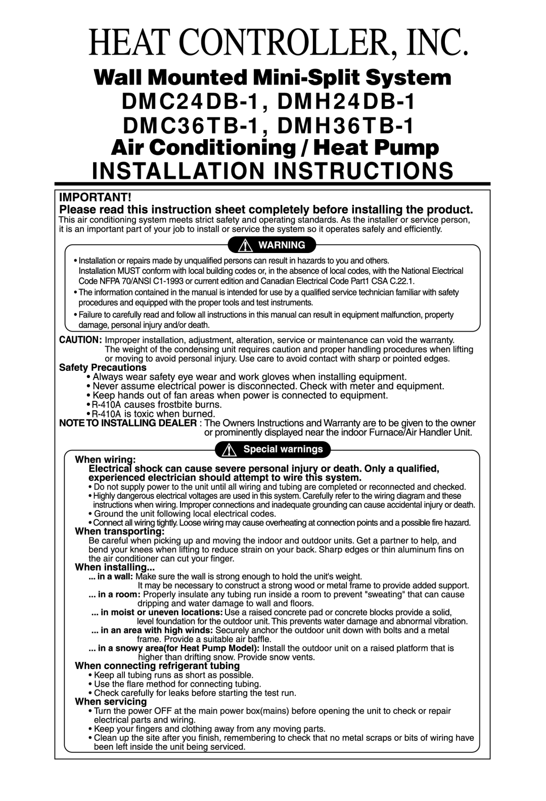 Heat Controller manual DMC24DB-1, DMH24DB-1 DMC36TB-1, DMH36TB-1 