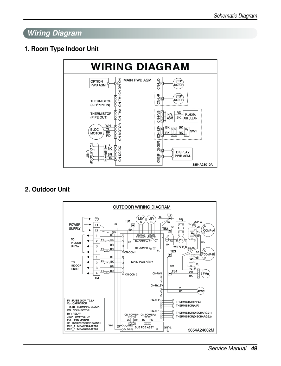 Heat Controller DMH18DB-1 manual Wiring Diagram, Room Type Indoor Unit 2. Outdoor Unit, Schematic Diagram, Service Manual 