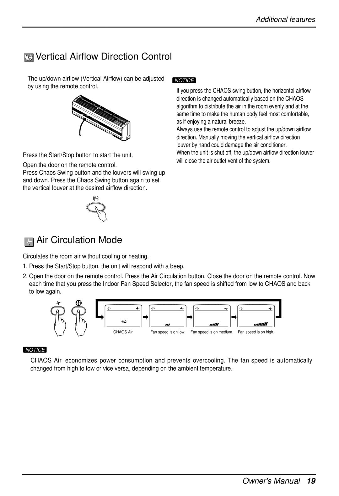 Heat Controller DMC36TB-1, DMH36TB-1 manual Vertical Airflow Direction Control, Air Circulation Mode 