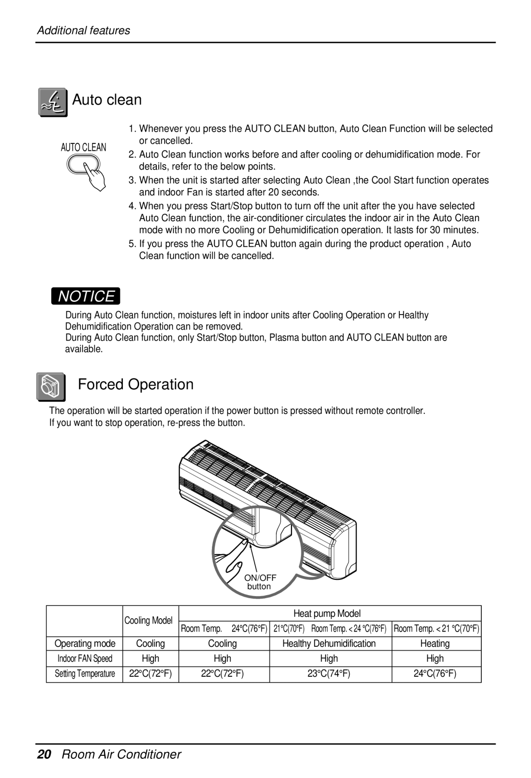 Heat Controller DMH36TB-1, DMC36TB-1 manual Auto clean, Forced Operation, Heat pump Model 