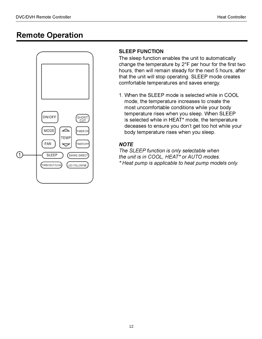 Heat Controller DVC/DVH SERIES manual Sleep Function 