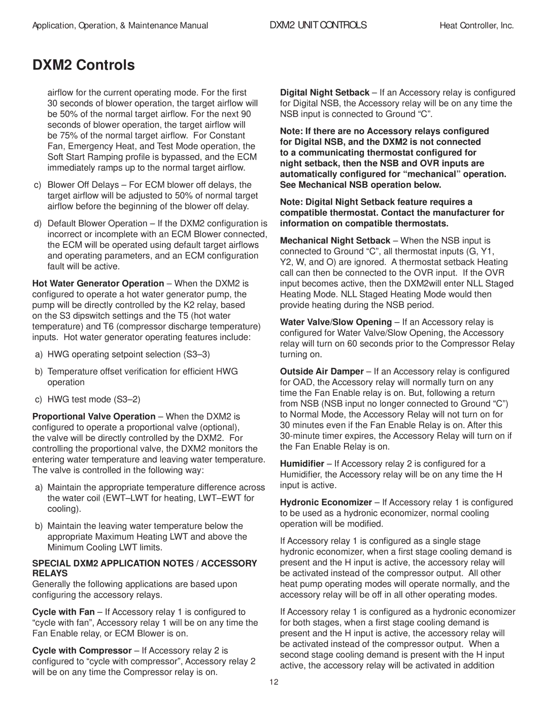 Heat Controller manual Special DXM2 Application Notes / Accessory Relays 