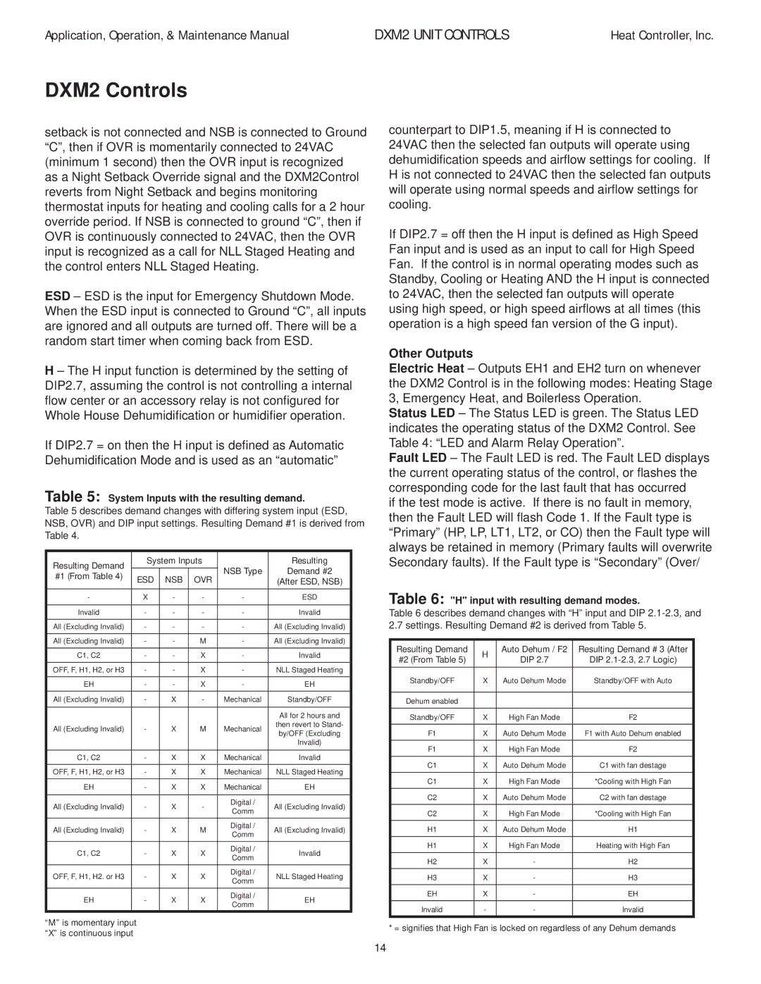 Heat Controller DXM2 manual Other Outputs, System Inputs with the resulting demand 