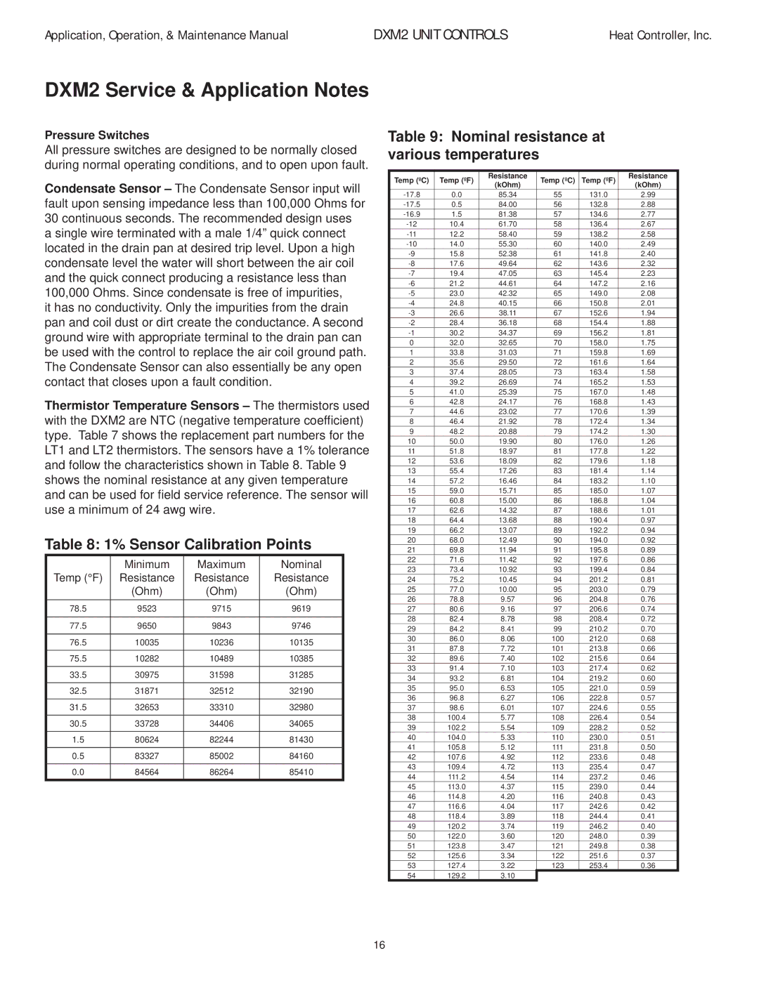 Heat Controller manual DXM2 Service & Application Notes, Pressure Switches 