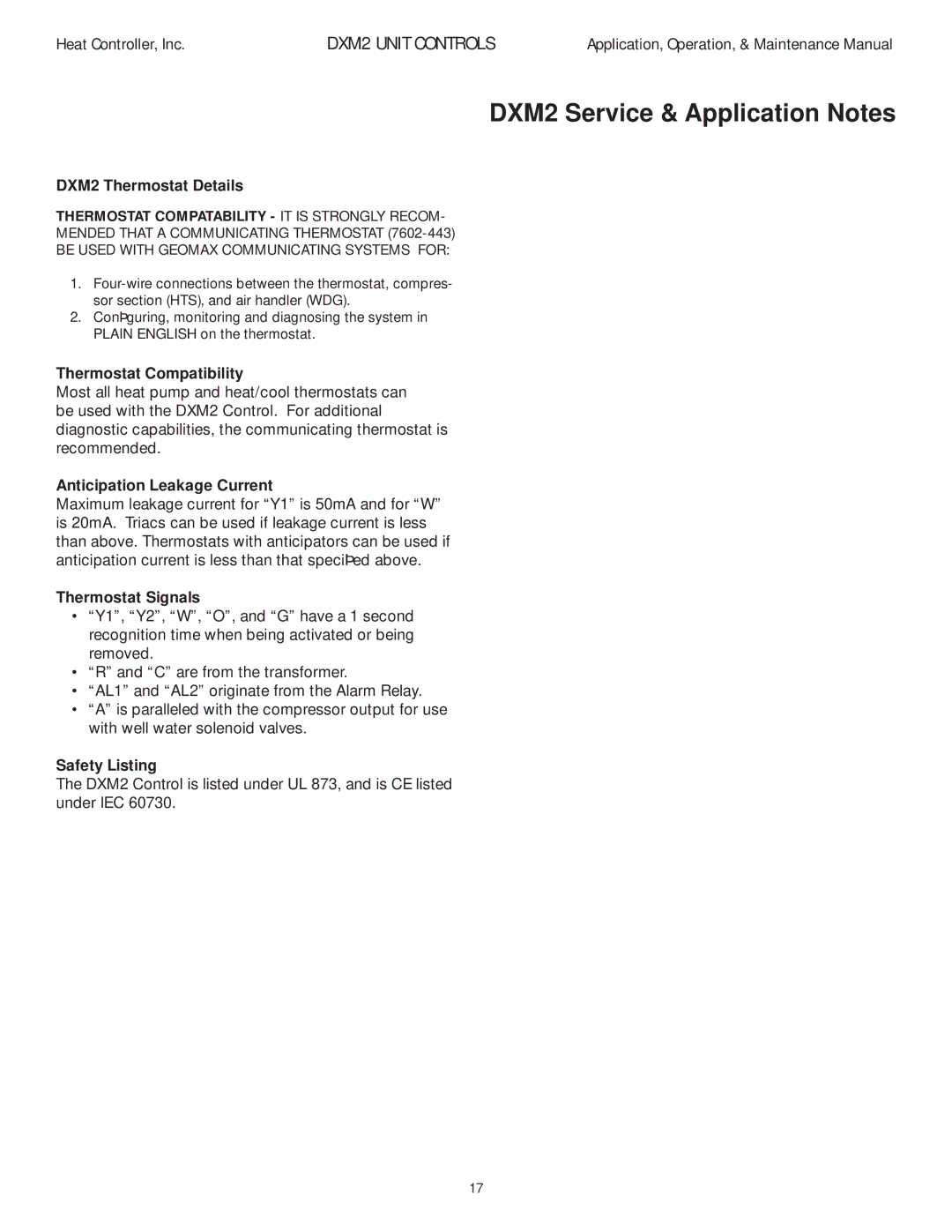 Heat Controller manual DXM2 Thermostat Details, Thermostat Compatibility 