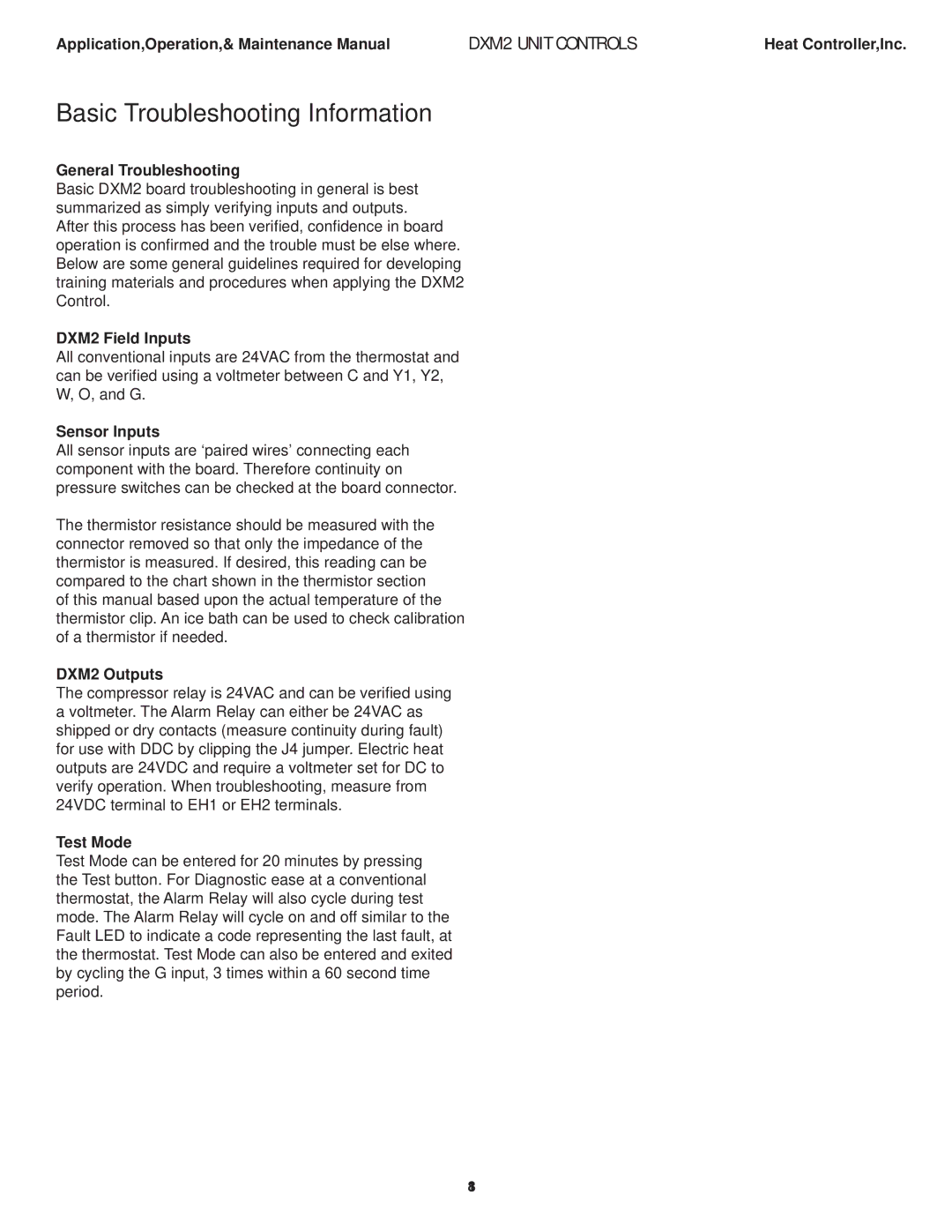 Heat Controller DXM2 manual Basic Troubleshooting Information 