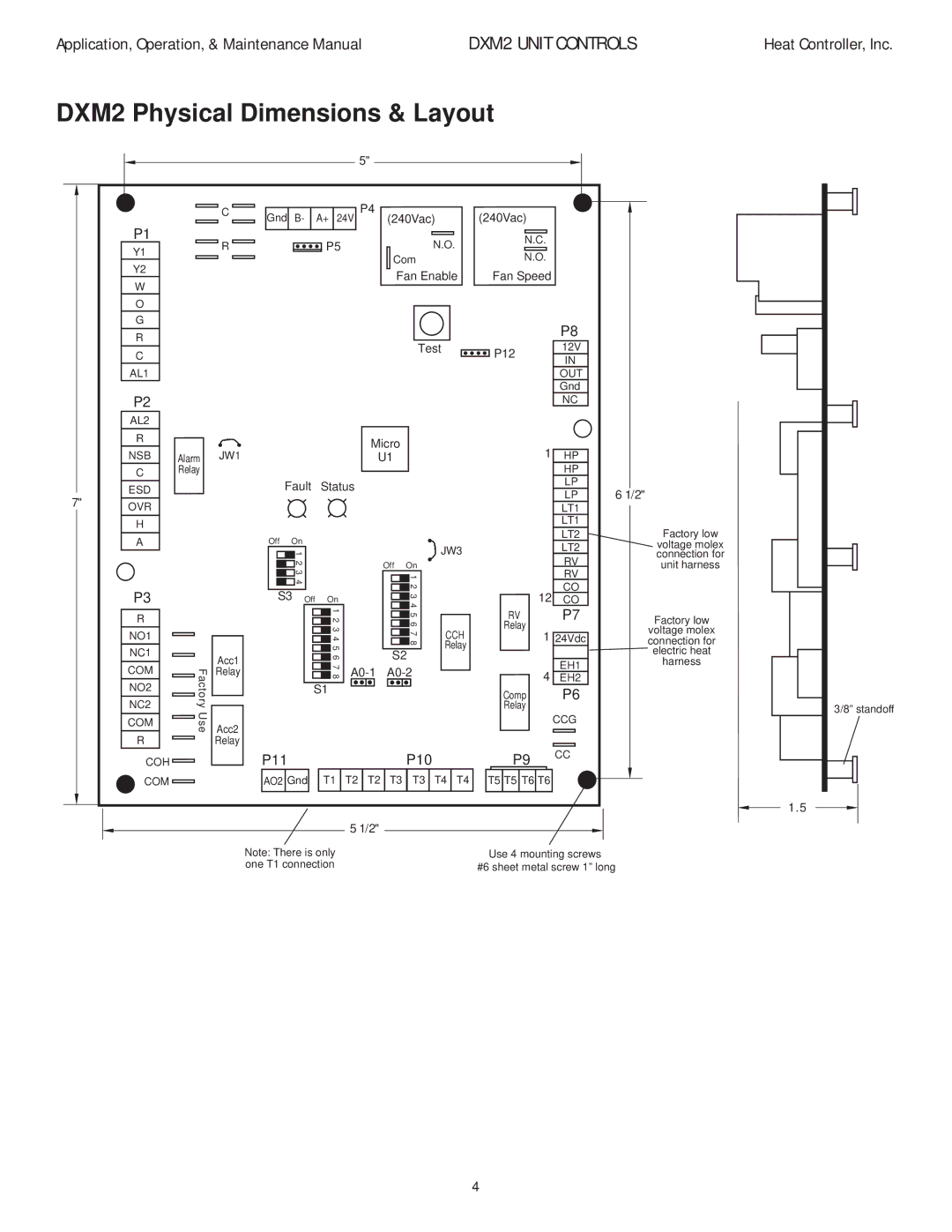 Heat Controller manual DXM2 Physical Dimensions & Layout, Test P12 