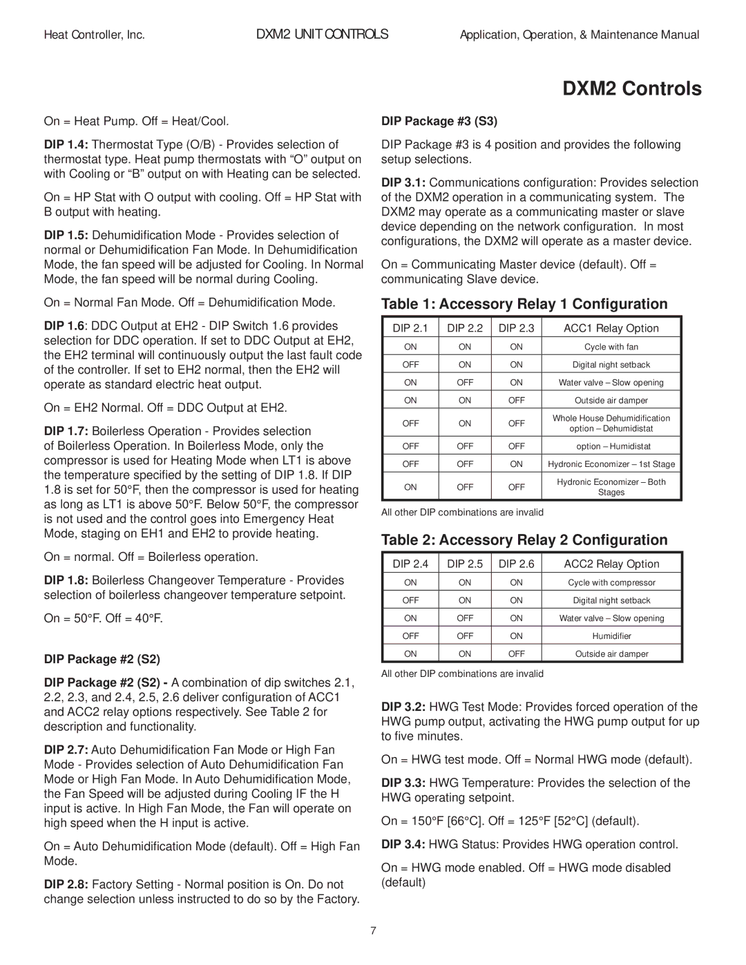 Heat Controller DXM2 manual DIP Package #3 S3, DIP Package #2 S2 