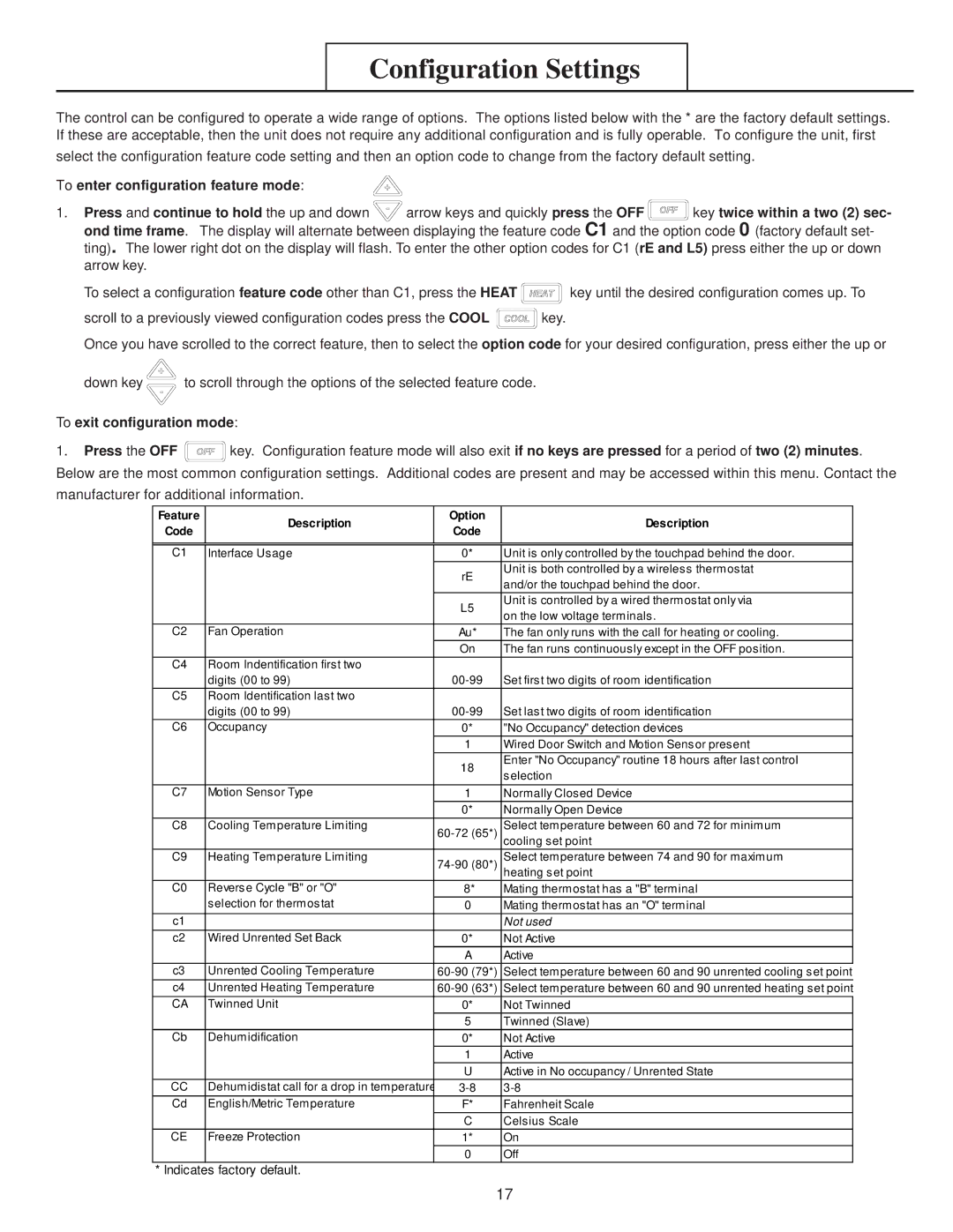 Heat Controller EKTC, EKTH manual Configuration Settings, To exit configuration mode 