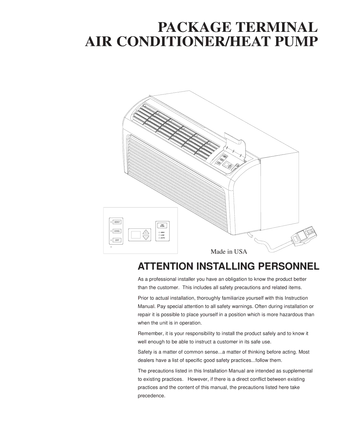 Heat Controller EKTC, EKTH manual Package Terminal AIR CONDITIONER/HEAT Pump 