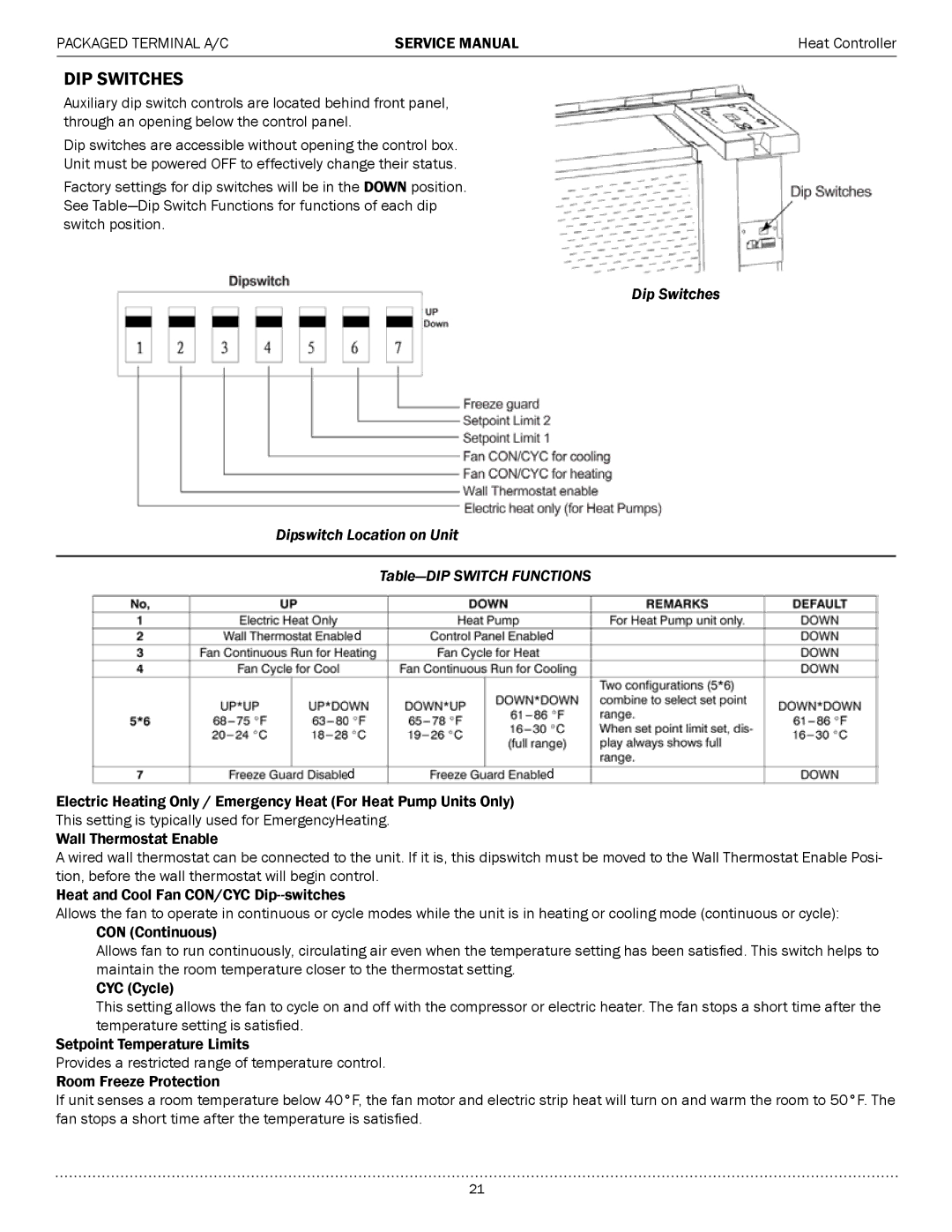 Heat Controller EKTC07-2G, EKTH15-1G, EKTH12-1G, EKTH09-1G, EKTH12-2G, EKTH09-2G, EKTC15-2G, EKTH07-1G, EKTC15-1G DIP Switches 