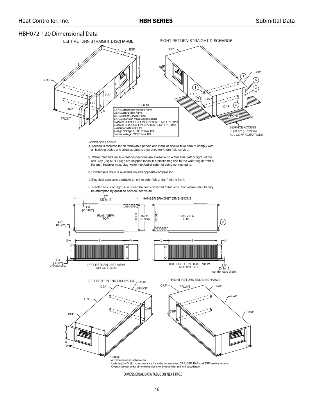 Heat Controller HBH 072 - 120, 60 HZR-410A manual HBH072-120 Dimensional Data, Service Access 