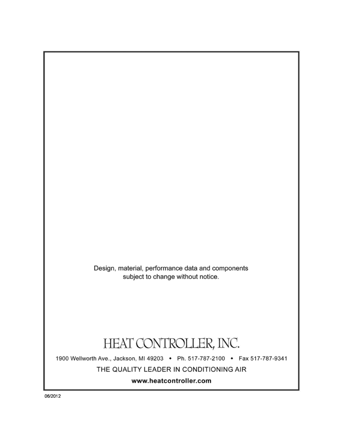 Heat Controller HBH 072 - 120, 60 HZR-410A manual 06/2012 
