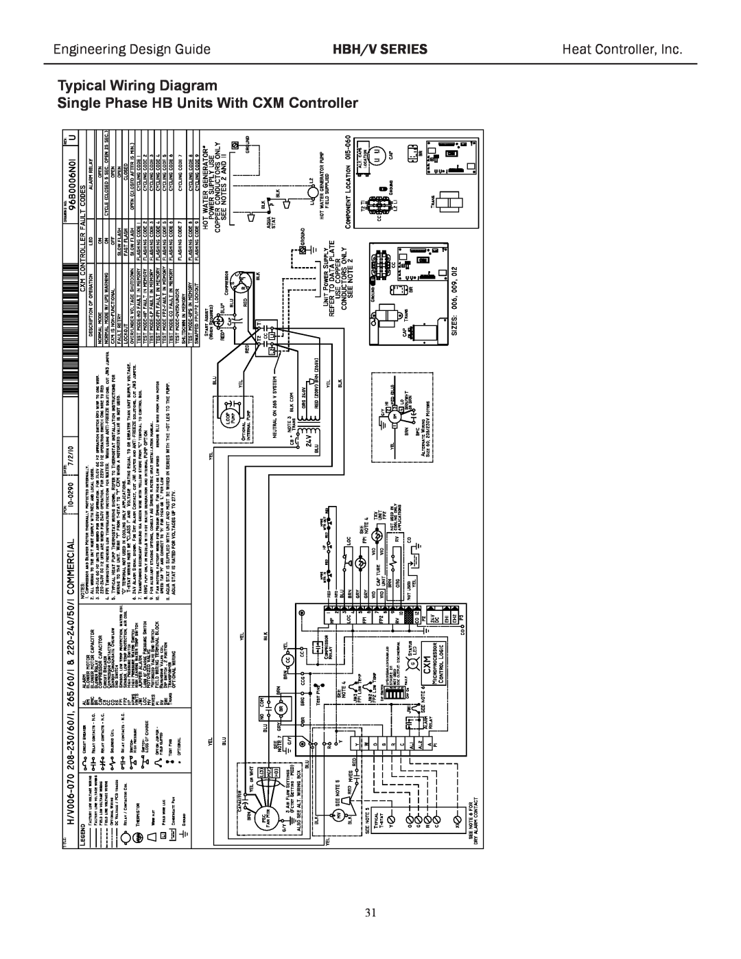 Heat Controller HBH/V manual Typical Wiring Diagram Single Phase HB Units With CXM Controller, Engineering Design Guide 