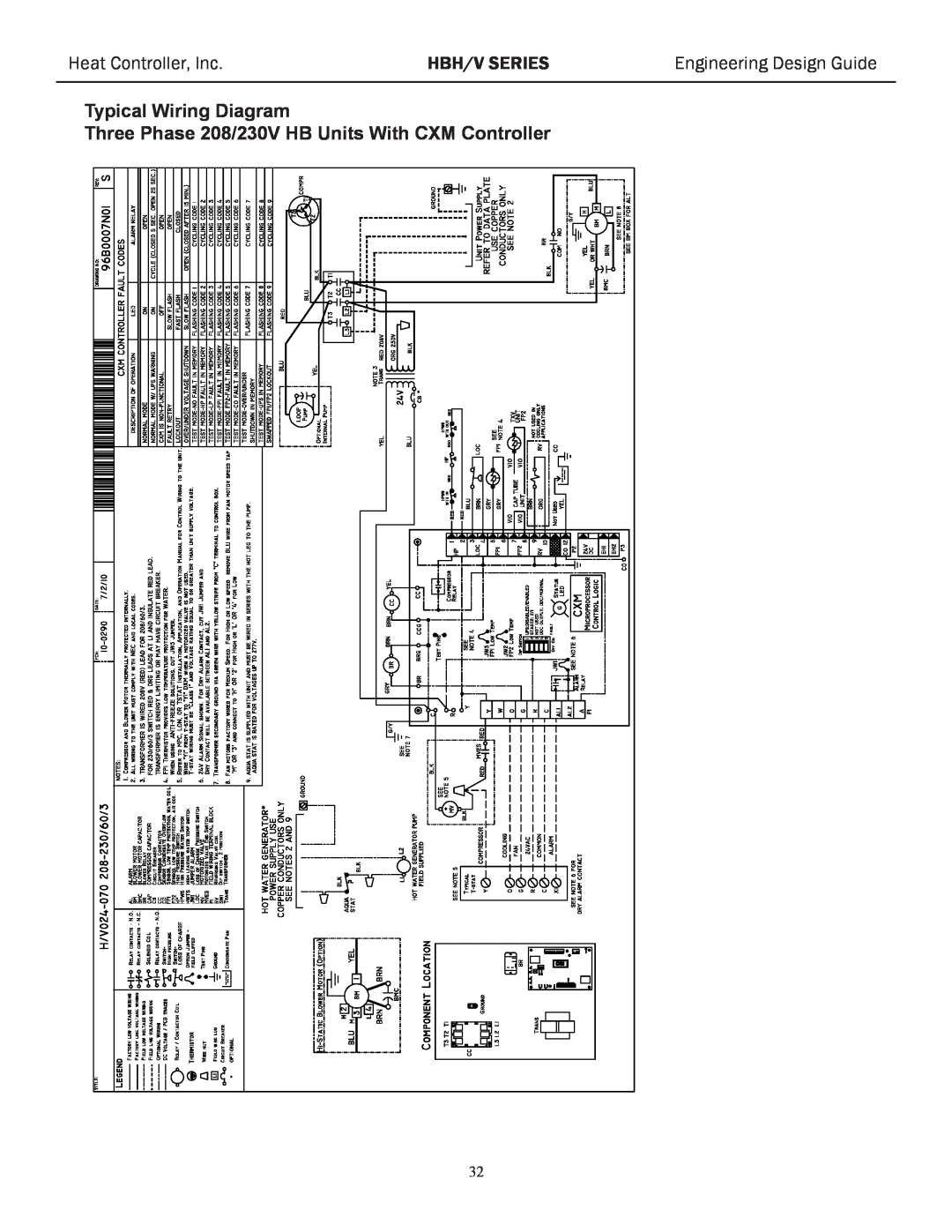 Heat Controller HBH/V Typical Wiring Diagram, Three Phase 208/230V HB Units With CXM Controller, Heat Controller, Inc 