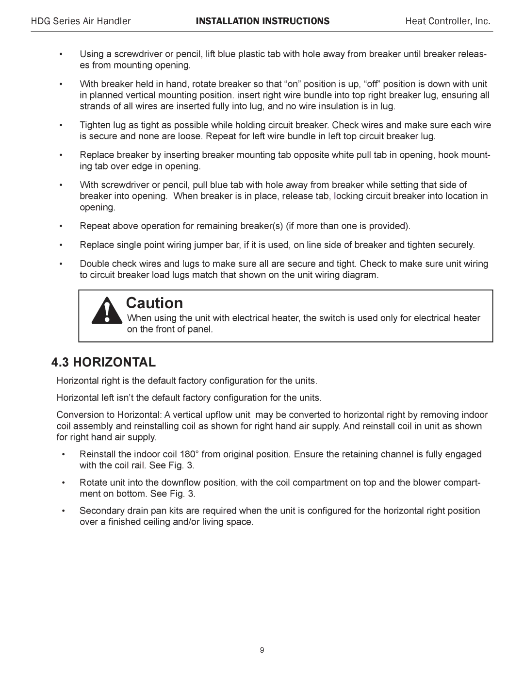 Heat Controller HDG24, HDG48, HDG60, HDG30, HDG42, HDG36 installation instructions Horizontal 