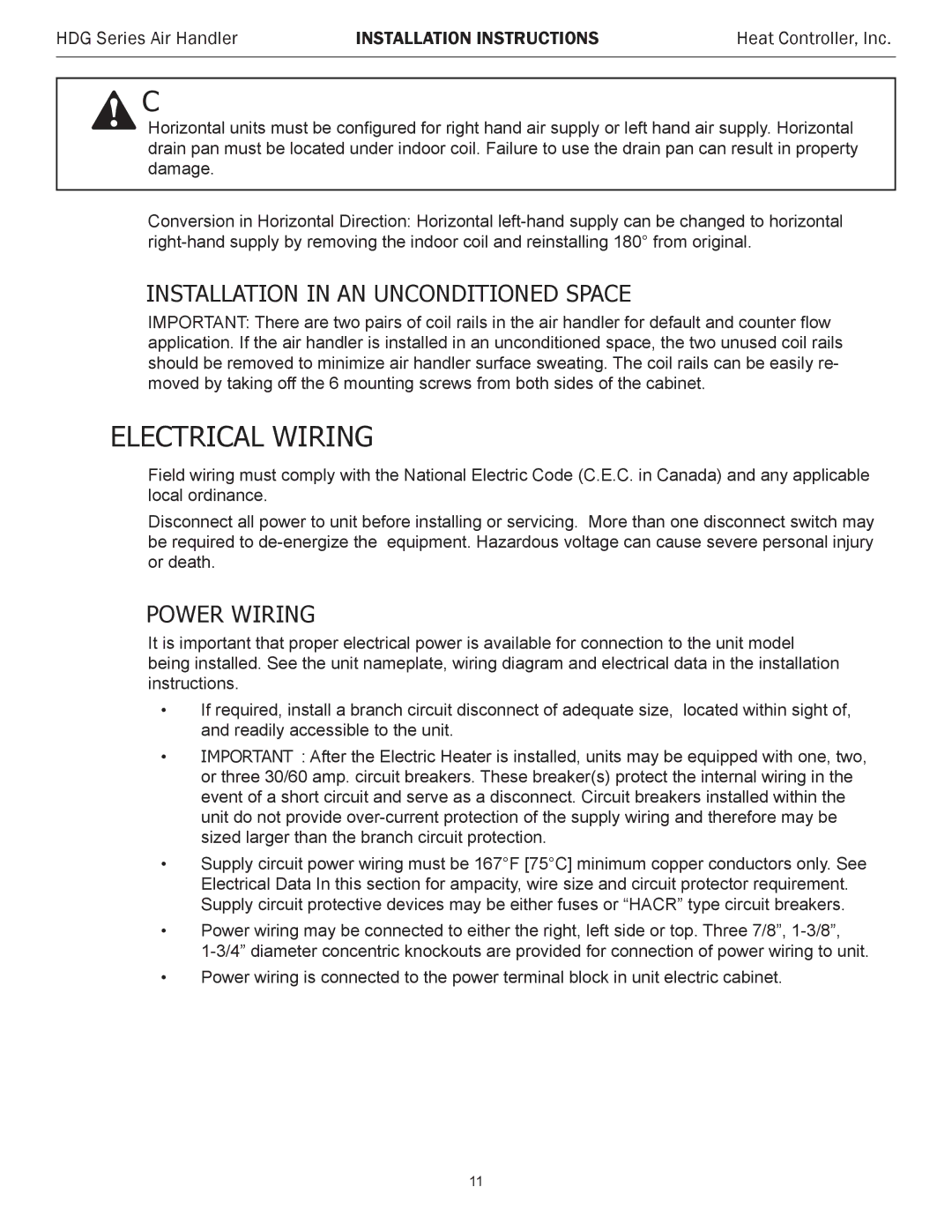 Heat Controller HDG36, HDG48, HDG60, HDG30, HDG24, HDG42 installation instructions Electrical Wiring 