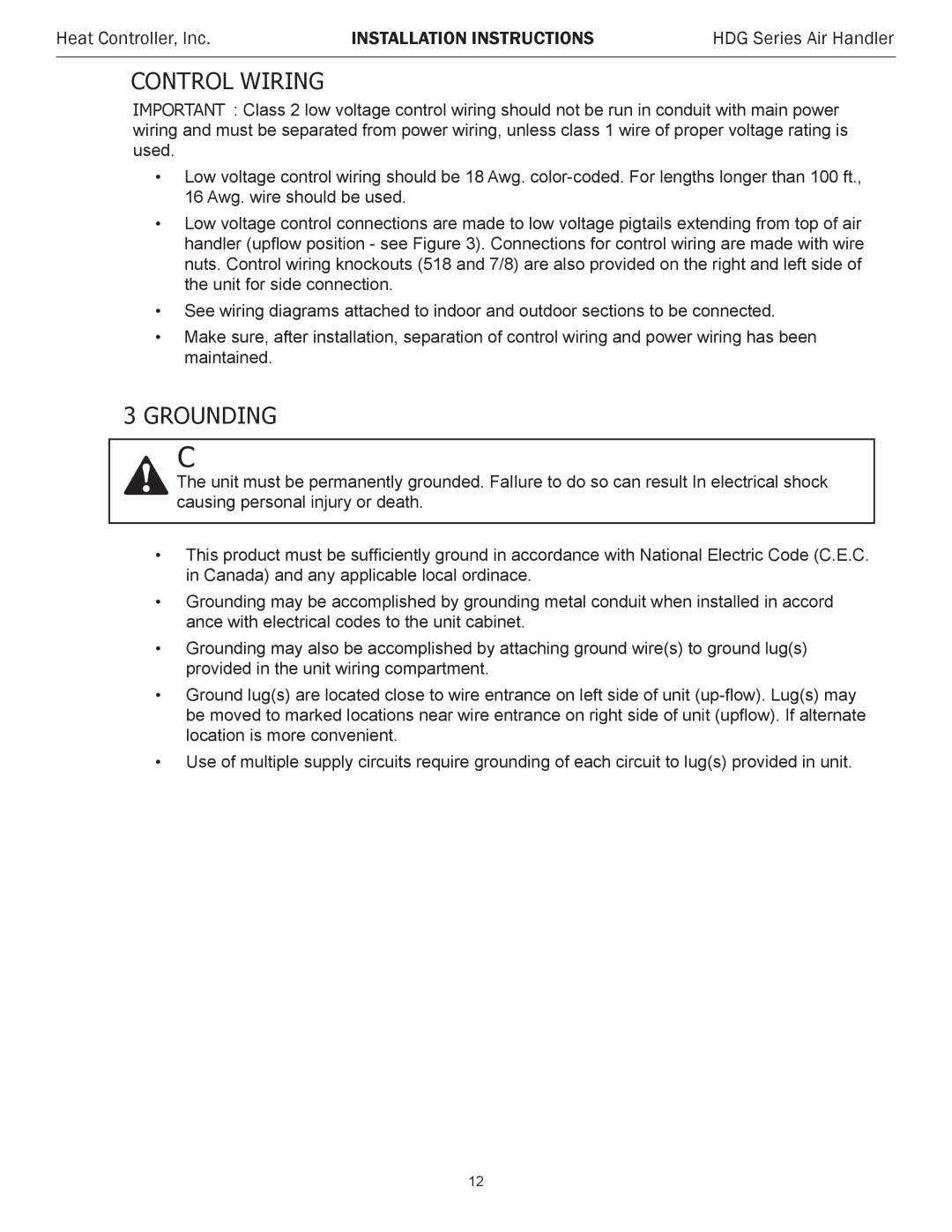 Heat Controller HDG48, HDG60, HDG30, HDG24, HDG42, HDG36 installation instructions Control Wiring 