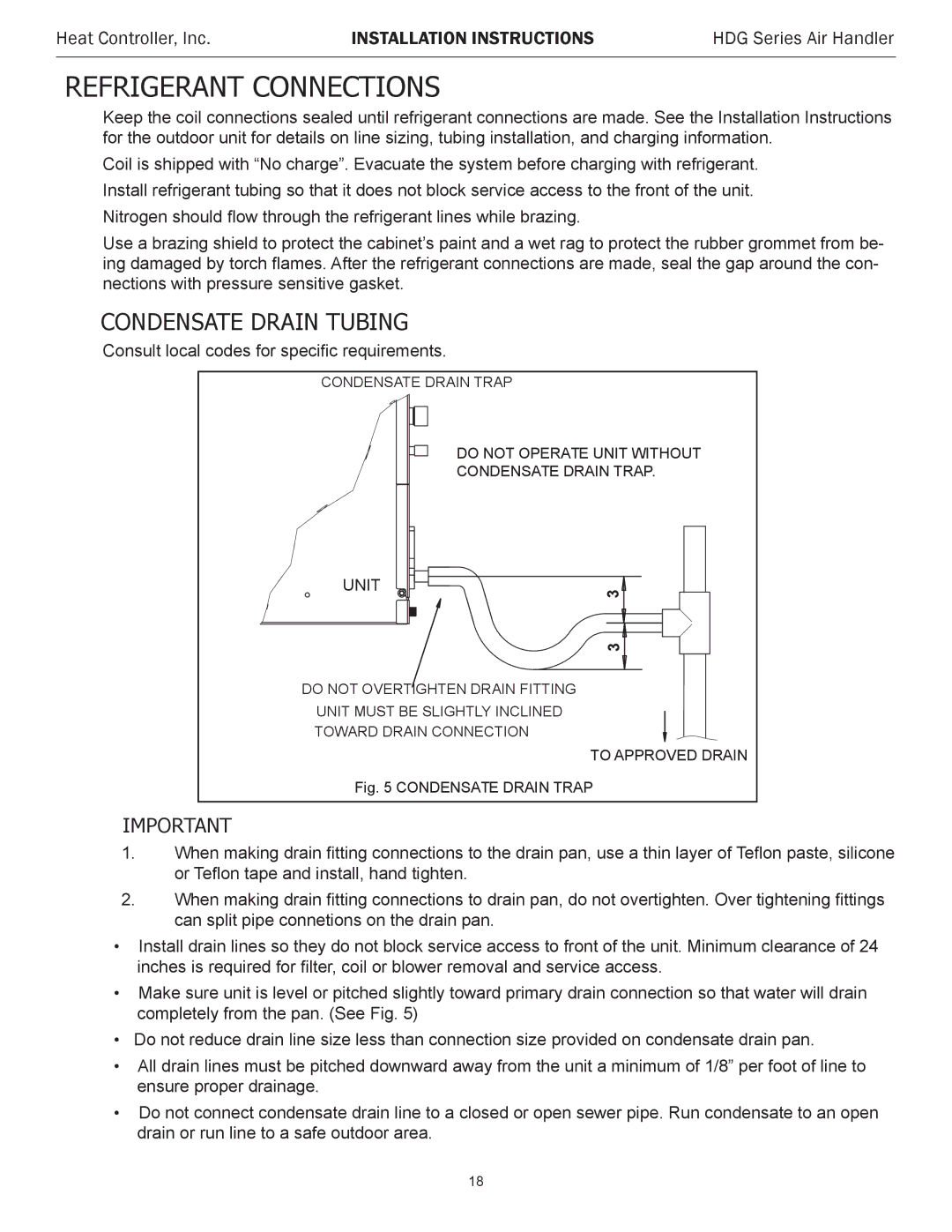 Heat Controller HDG36, HDG48, HDG60, HDG30, HDG24, HDG42 installation instructions Refrigerant Connections 