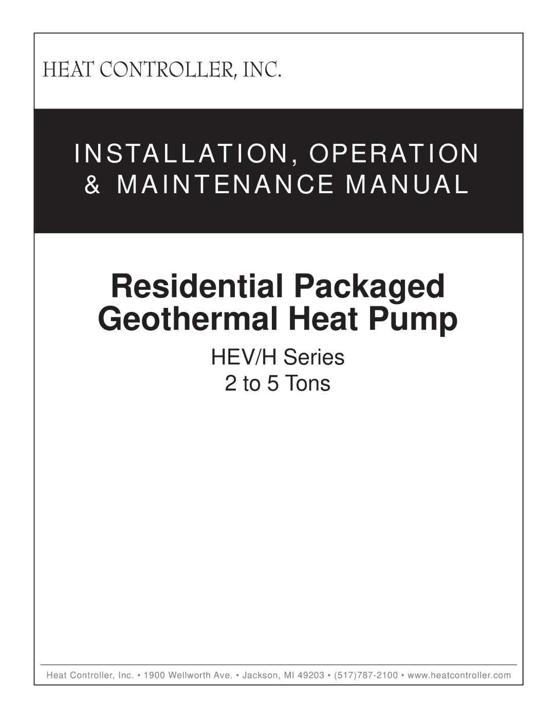 Heat Controller HEV/H manual Residential Packaged Geothermal Heat Pump 