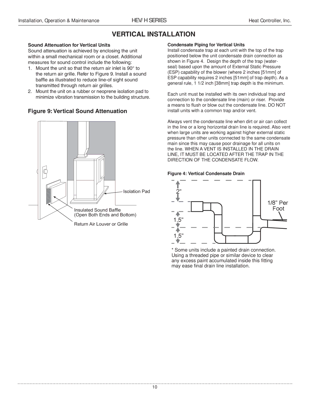 Heat Controller HEV/H manual Sound Attenuation for Vertical Units, Condensate Piping for Vertical Units 